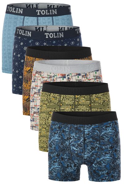 TOLIN Men's Boxer Set of 6 - Single Jersey Cotton, Patterned, Lycra 4147-04