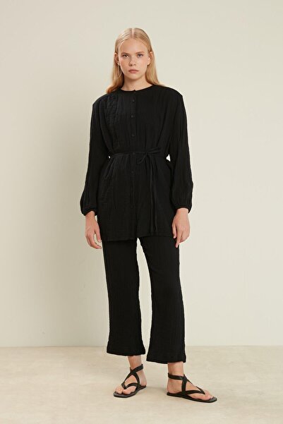 Manuka MUSLÍNOVÉ NOHAVICE ČIERNE