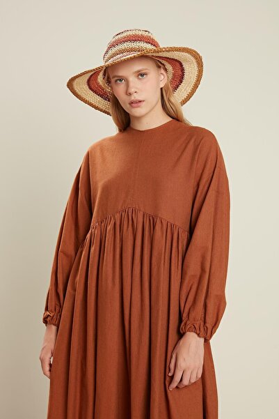 Manuka Šaty ze směsi plátna s balónkovým rukávem – dlaždice