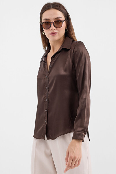 Bigdart 3964 Hafif Dökümlü Saten Gömlek - Kahverengi