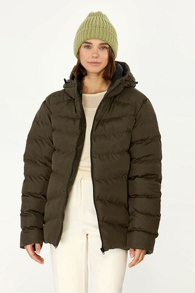 QAWWA Women's Khaki Puffer Jacket - Lined, Hooded and Windproof