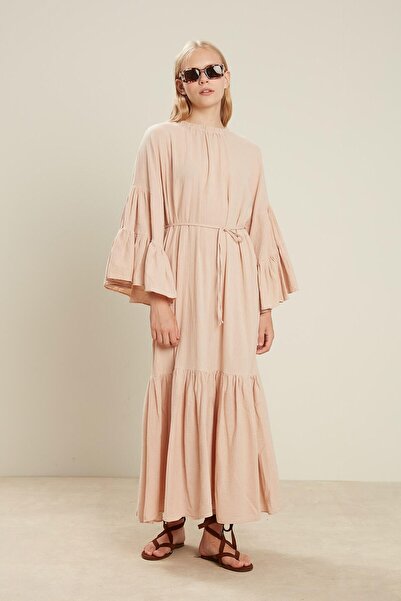 Manuka Cotton Crinkle Flounces Dress Salmon