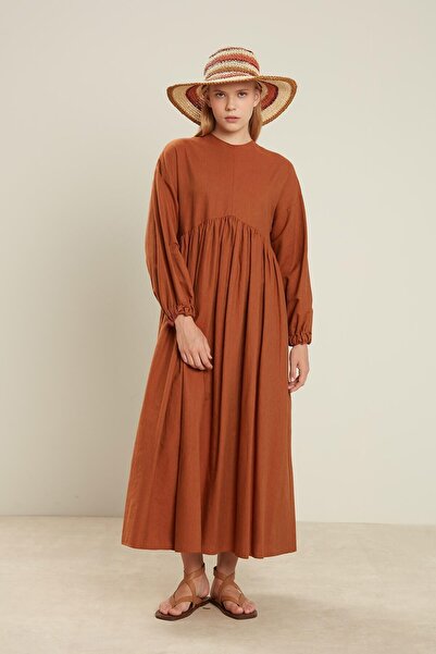 Manuka Šaty ze směsi plátna s balónkovým rukávem – dlaždice