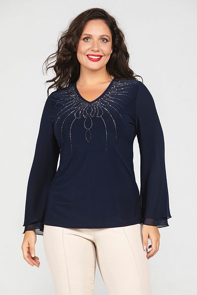 MİYORO Plus Size Women's Blouse with Stone Detail on the Collar