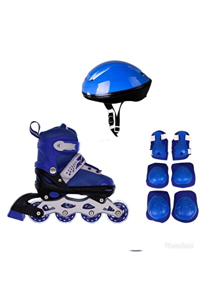 oyuncak paketim Blue Adjustable, Full Set (Including Helmet and Knee Pad Set) Children's Beginner Skating