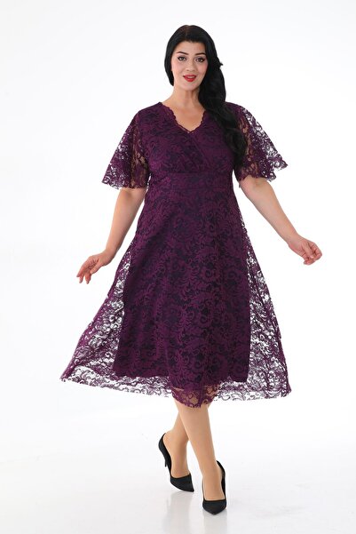 KIRIŞIK Rochie de seara midi cu jumatate de maneca, cu decolteu dublu, din da...