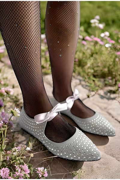 yabisago Gray Stoned Women's Ballerinas