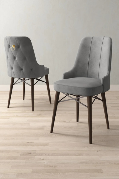 Sar Pakete Mitra Serisi, 4 Adet Gri Mutfak Sandalyesi, Ceviz Gürgen Ayak, 1. ...