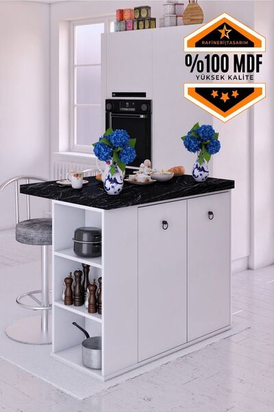 rafineritasarım Mdf Adore Çok Amaçlı Mutfak Adası 2 Kapaklı Raflı