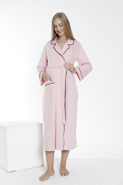 Miss Dünya Lissa Pregnant and Maternity Collar Long Dressing Gown - Front Tie