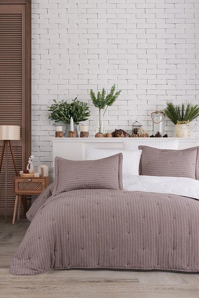 İyi Geceler İstanbul soft Dreams Brown Colored Double Natural Bedspread set