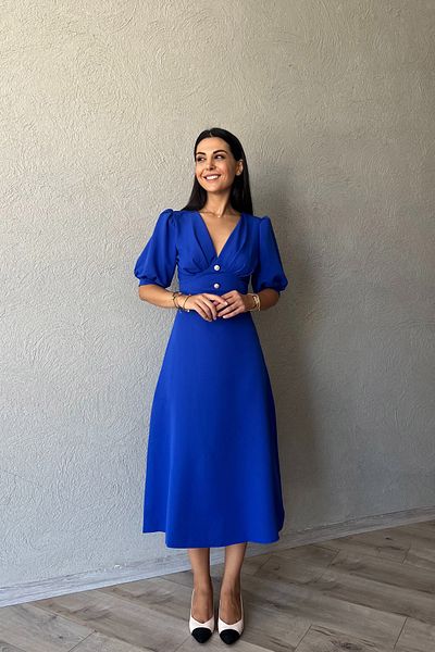 Seda Yalçın Atelier Saxe Blue Dress with Pearl Button Detail