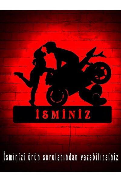 Mony Tasarım Isimli Motorcu Led Tablo Gece Lambası Led Tablo