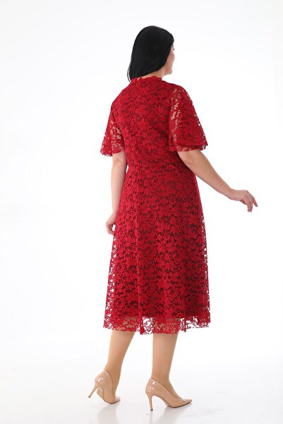 KIRIŞIK WOMEN'S RUCHED CROSSBODY NECK HALF SLEEVE MIDI GOWN