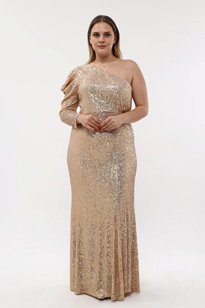 KIRIŞIK Rochie de seară elastică cu o singură mânecă cu paiete