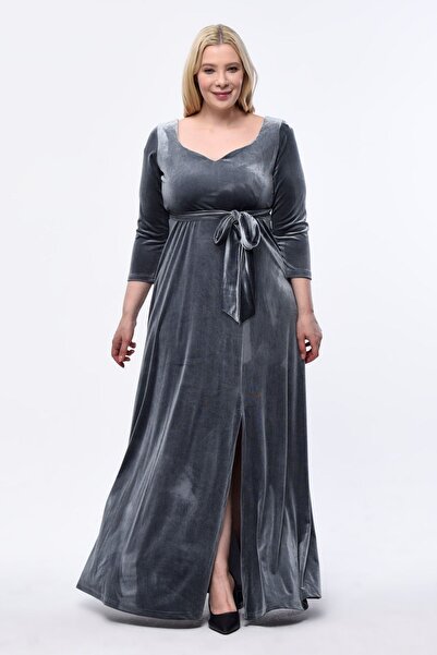 KIRIŞIK Slit Velvet Evening Dress