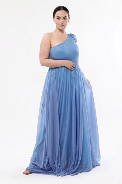 KIRIŞIK Rochie de seară lungă, cu un singur umăr, cu sclipici - Mărime Plus, Full Kilo's 3041