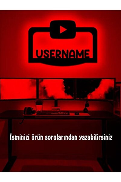 Mony Tasarım Led Işıklı Tablo Youtube Isimli Duvar Süsü Dekorasyon