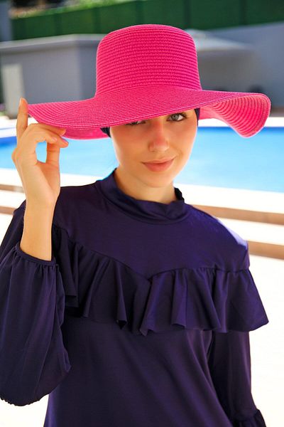 Marina Pălărie lată de paie fucsia 14232