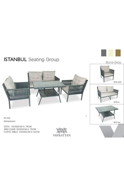 VAVRATTAN Istanbul Rattan Bahçe Takımı Taş Gri 2+1+1+sehpa