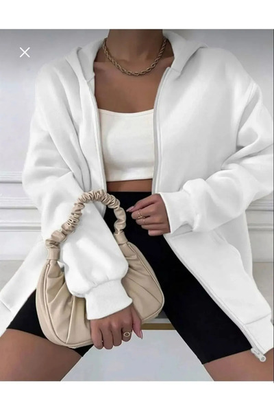 ROYAL FASHİON Unisex Oversize Gri Kapüşonlu Fermuarlı Sweatshirt