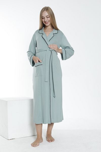 Miss Dünya Lissa Pregnant and Maternity Collar Long Dressing Gown - Front Tie