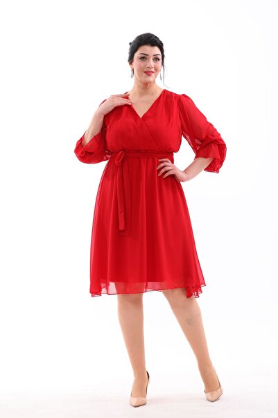 IŞILTI Midi Length Double Breasted Collar and Elastic Sleeve Detailed Evening Dress - 3086