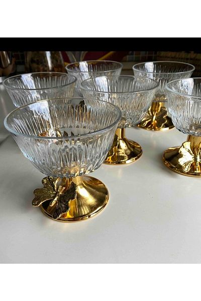 Elzem 6 Piece Gold Footed Glass Sugar Bowl Snack Bowl Presentation Butterfly Model Spice Bowl