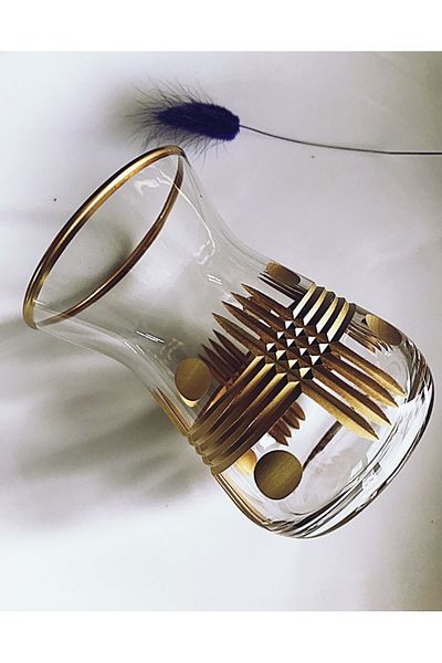 Paşabahçe Valeria Gold 6 Piece Cut Decorated Tea Cup Set