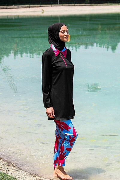 Marina Rivamera 4-Piece Black Patterned Fully Covered Hijab Swimsuit R1108