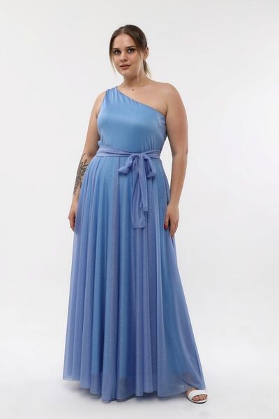 KIRIŞIK Rochie de seară lungă strălucitoare cu detaliu din tul elastic și strălucitor - Fusta Kiloş 3040