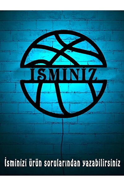Mony Tasarım Isimli Basket Topu Led Işıklı Tablo, Çocuk Odası Aydınlatma Lamba