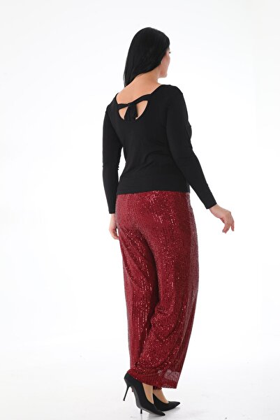 KIRIŞIK Burgundy Sequin Wide Leg Evening Dress Trousers 3077