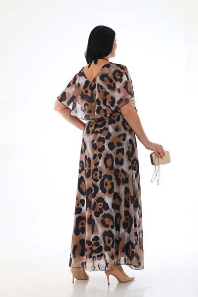 KIRIŞIK Κομψό βραδινό φόρεμα σε μεγάλο μέγεθος με κάπα V-Neck - Sparkle Chiffon 3065