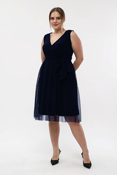 KIRIŞIK Тюль Еластична Елегантна Міді Вечірня Сукня