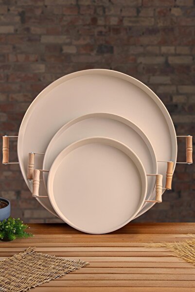 Doreline مجموعة صينية كريم معدنية مكونة من 3 قطع - صينية قهوة 37 سم، 29 سم و5...