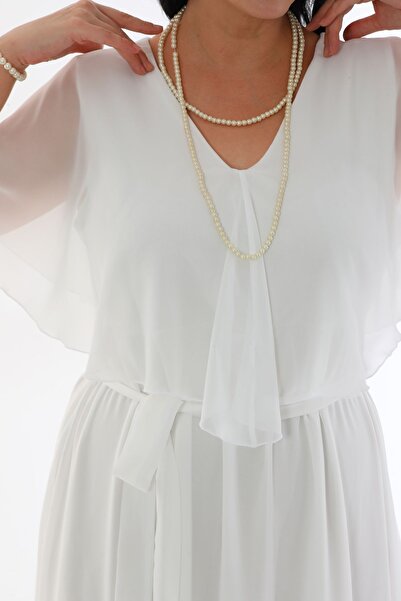 KIRIŞIK Κομψό βραδινό φόρεμα σε μεγάλο μέγεθος με κάπα V-Neck - Sparkle Chiffon 3065