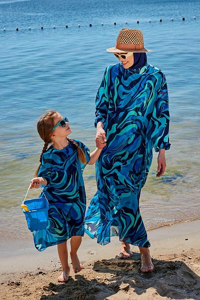 Marina Children's Patterned Turquoise Pareo Kaftan P2349