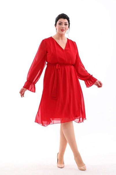 IŞILTI Midi Length Double Breasted Collar and Elastic Sleeve Detailed Evening Dress - 3086