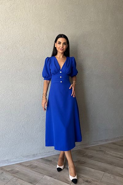 Seda Yalçın Atelier Saxe Blue Dress with Pearl Button Detail