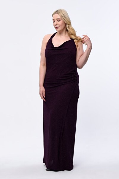 KIRIŞIK Degaje Collar Long Glitter Evening Dress