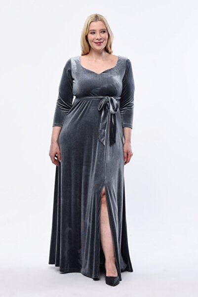 KIRIŞIK Slit Velvet Evening Dress