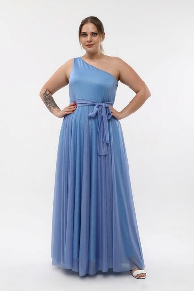 KIRIŞIK Rochie de seară lungă strălucitoare cu detaliu din tul elastic și strălucitor - Fusta Kiloş 3040