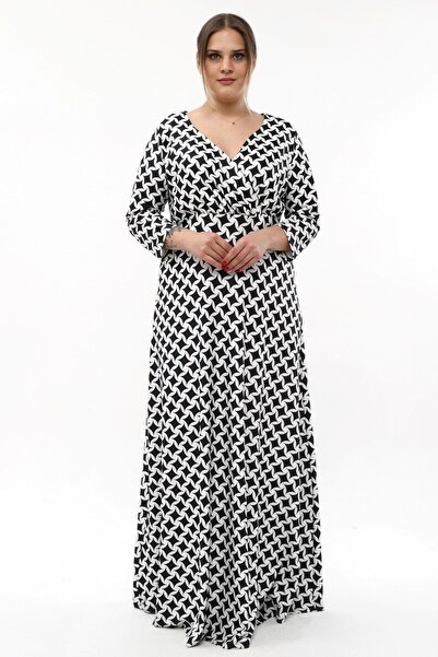 KIRIŞIK Desenli Esnek Midi Abiye Elbise