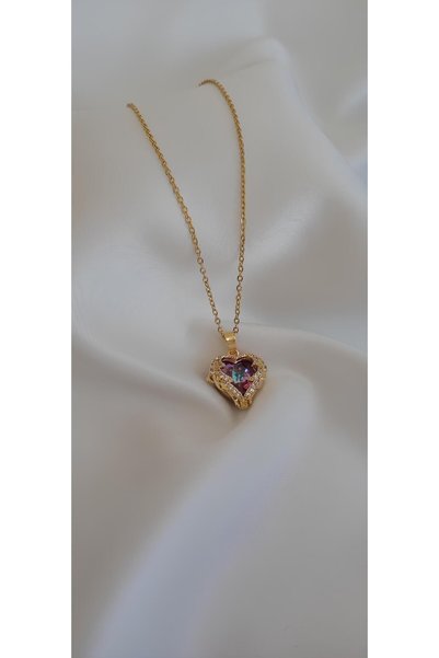 Accessorize Steel Heart Detailed Ocean Heart Necklace