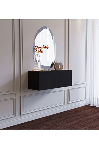 subahome Duvara Monte Siyah Mdf Fonksiyonel Modern Minimalist 2 Kapaklı Dresu...