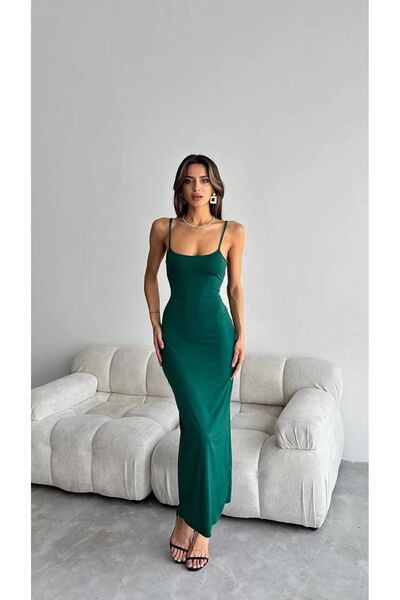 Cistern İstanbul Γυναικείο μακρύ φόρεμα σε σμαραγδί χρώμα - σχέδιο χωρίς πλάτη