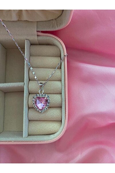 SİRİUS Rodyum Kaplama Pembe Kalp Kolye