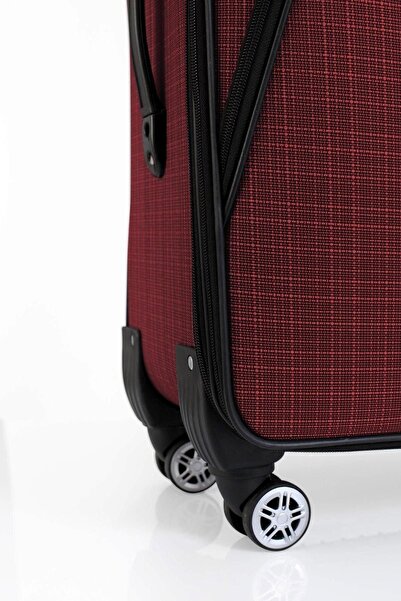 fawori deri Büyük Boy 4 Teker Kumaş Valiz Bordo 1081