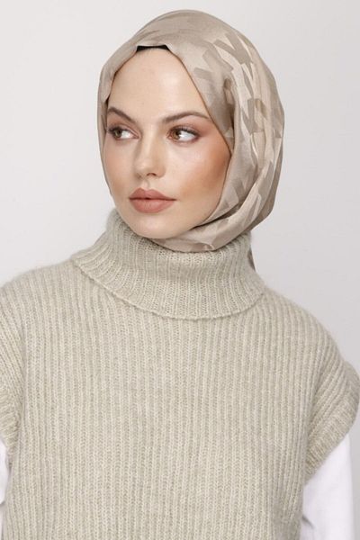 VALORSCARF Μεταξένιο σάλι ζακάρ με μοτίβο σε μπεζ άμμο